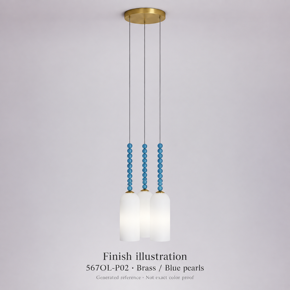 Finish illustration — Atelier Areti 567OL-P02, Brass / Blue pearls. Generated reference based on exact-model manufacturer image; not a manufacturer photograph or exact color proof.