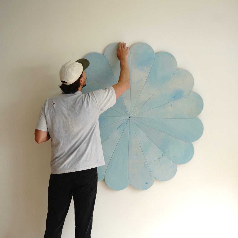 Floral Emblem Rain Painting Sculpture - Sky Blue
