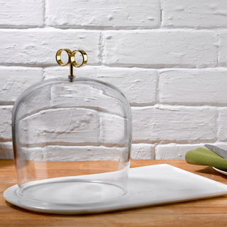 Cupola Cake Dome High with Brass Handle and Marble Base