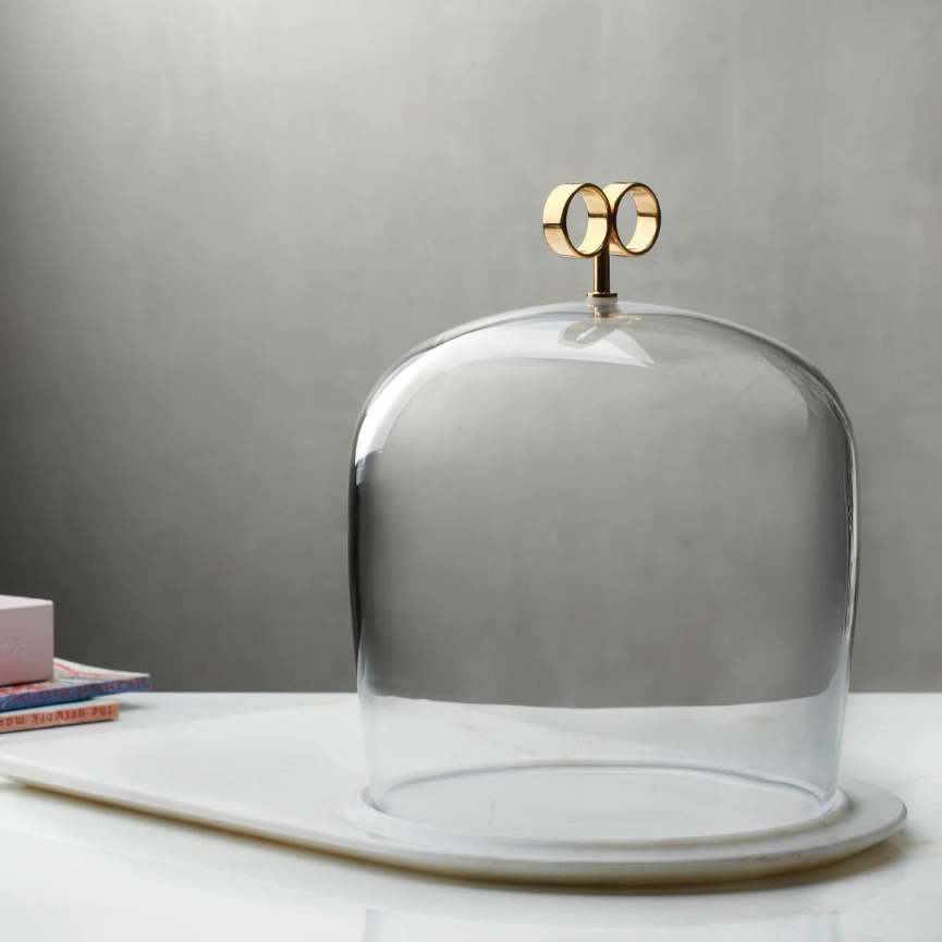 Cupola Cake Dome High with Brass Handle and Marble Base