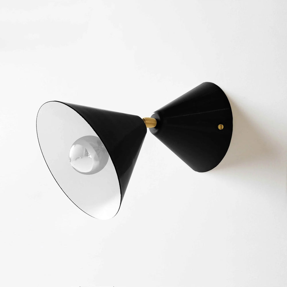 Atelier Areti Cone Colour Wall Light (077OL-W01) — 077OL-W01 / Black RAL 9005 / White reflector / Brass joint. Official manufacturer product image.