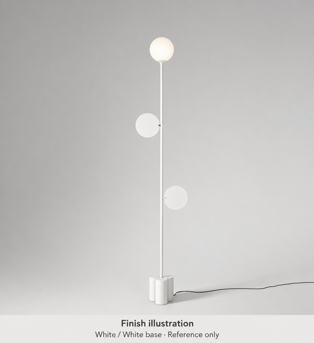 Generated finish illustration: Atelier Areti 201OL-F01-ME02 — White / White base. Reference only, not an authentic manufacturer photograph or exact color or material-pattern proof.
