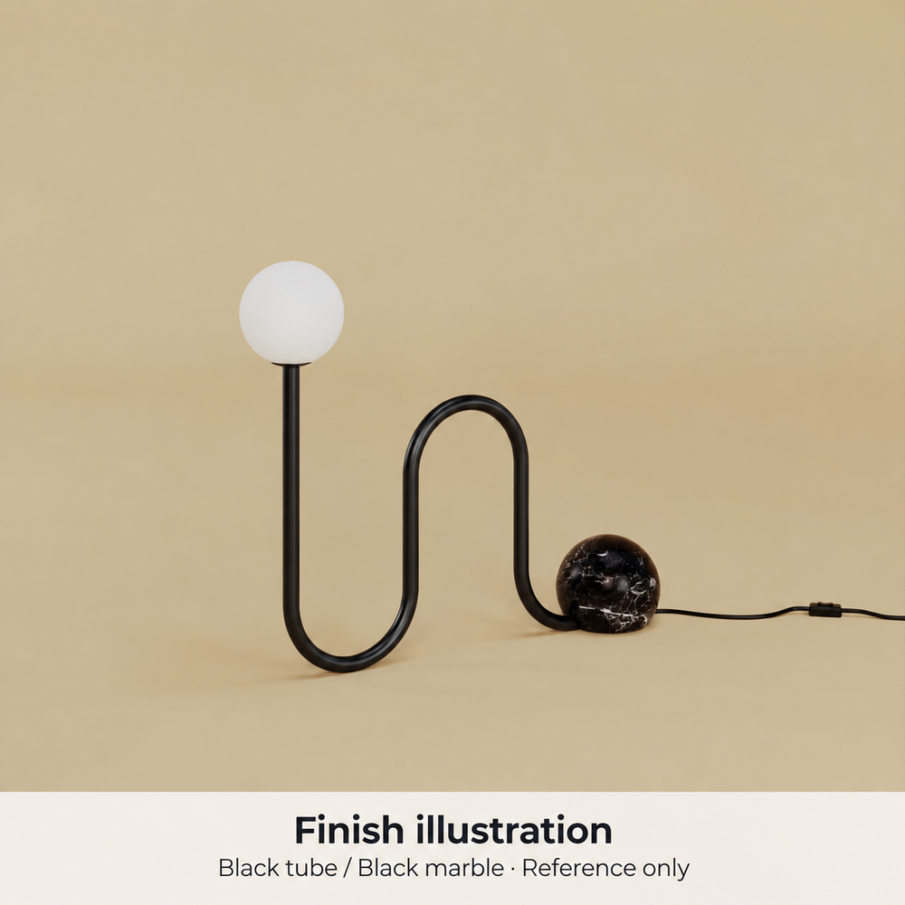 Generated finish illustration: Atelier Areti 524OL-D01-ME01 — Black tube / Black marble. Reference only, not an authentic manufacturer photograph or exact color or material-pattern proof.