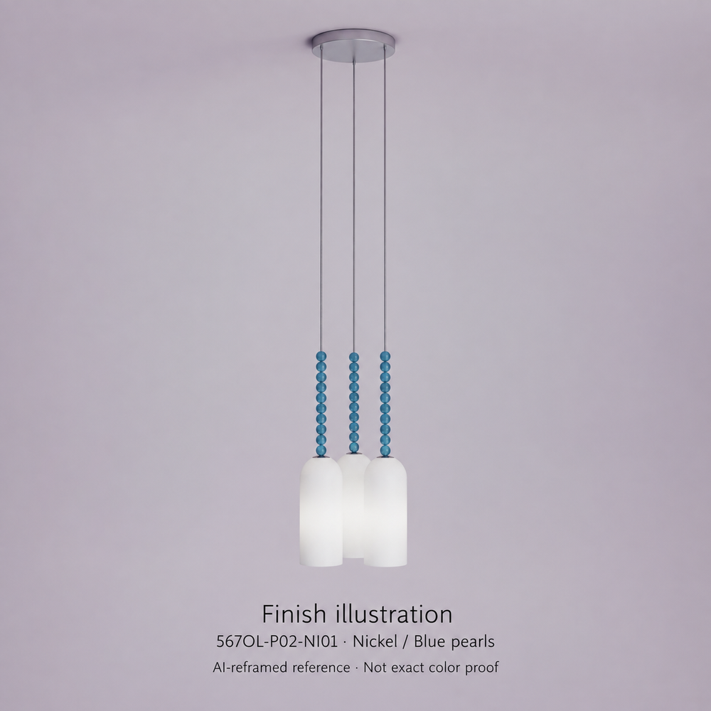 Finish illustration — Atelier Areti 567OL-P02-NI01, Nickel with blue pearls. AI-reframed reference from exact-model manufacturer photo with expanded square background; generated derivative, not an original manufacturer photograph or exact color proof.