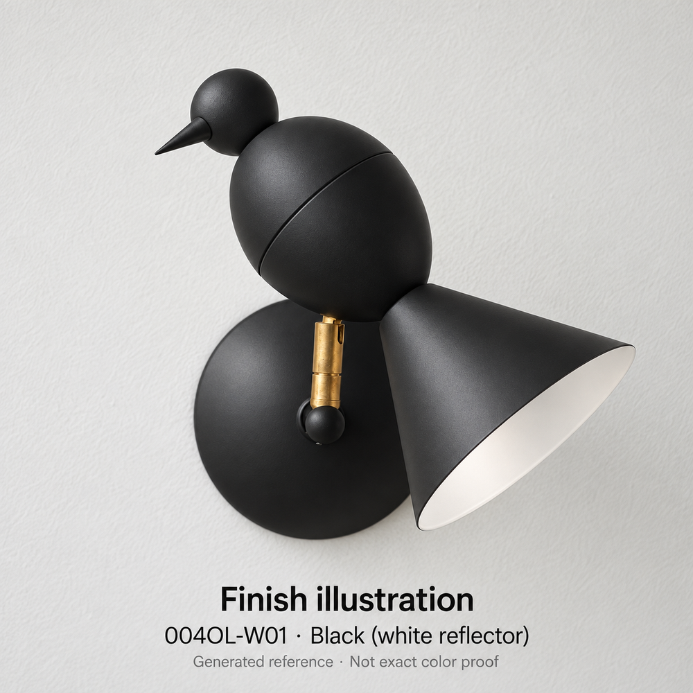 Finish illustration — Atelier Areti 004OL-W01, Black (white reflector). Generated reference based on exact-model manufacturer image; not a manufacturer photograph or exact color proof.