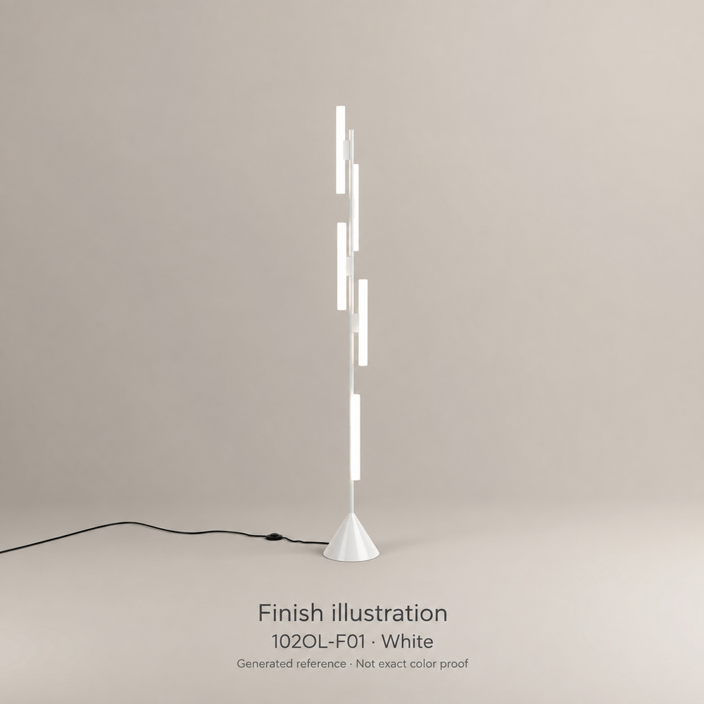 Finish illustration — Atelier Areti 102OL-F01, White. Generated reference based on exact-model manufacturer image; not a manufacturer photograph or exact color proof.