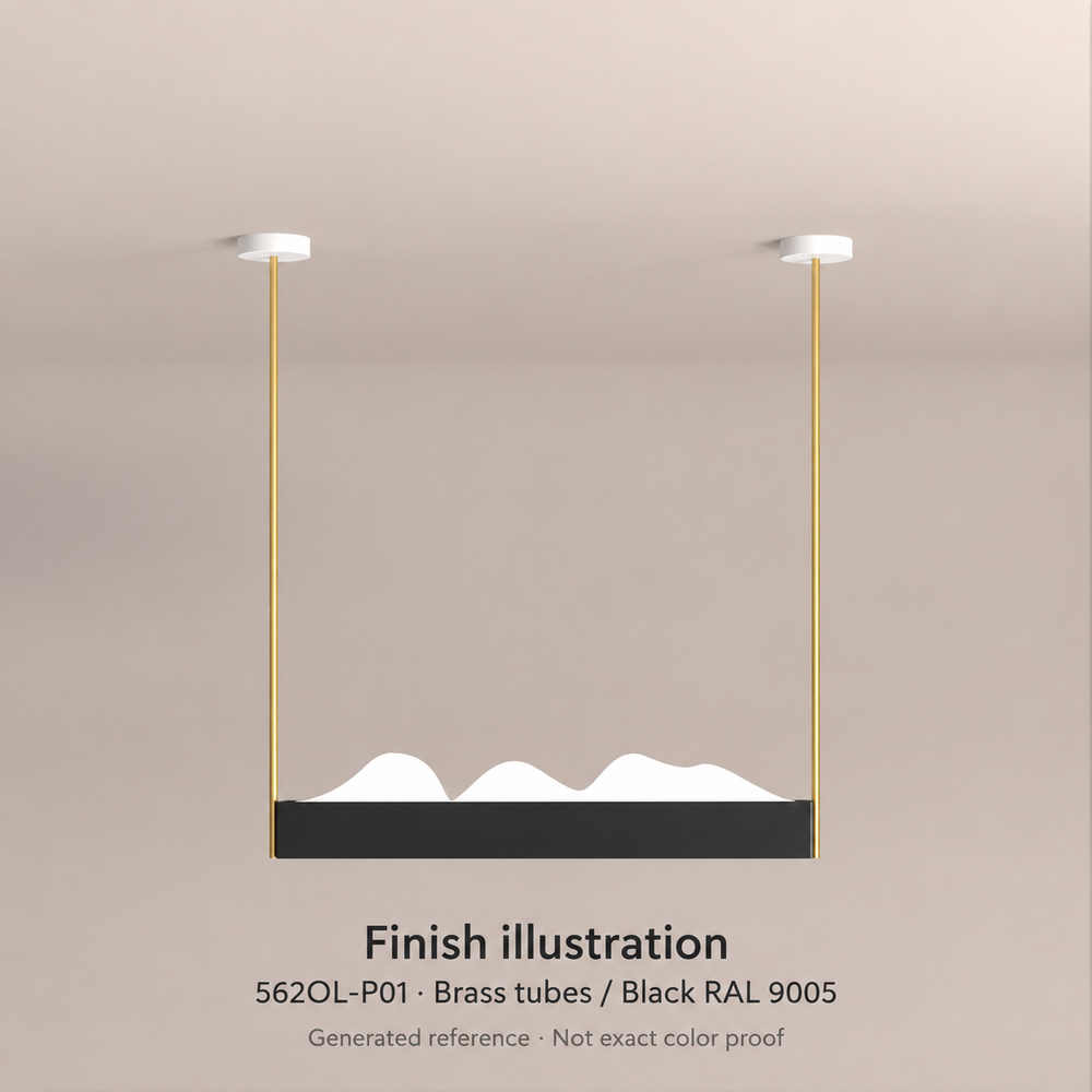 Finish illustration — Atelier Areti 562OL-P01, Brass tubes / Black RAL 9005. Generated reference based on exact-model manufacturer image and 2026 manufacturer pricebook; not a manufacturer photograph or exact color proof.