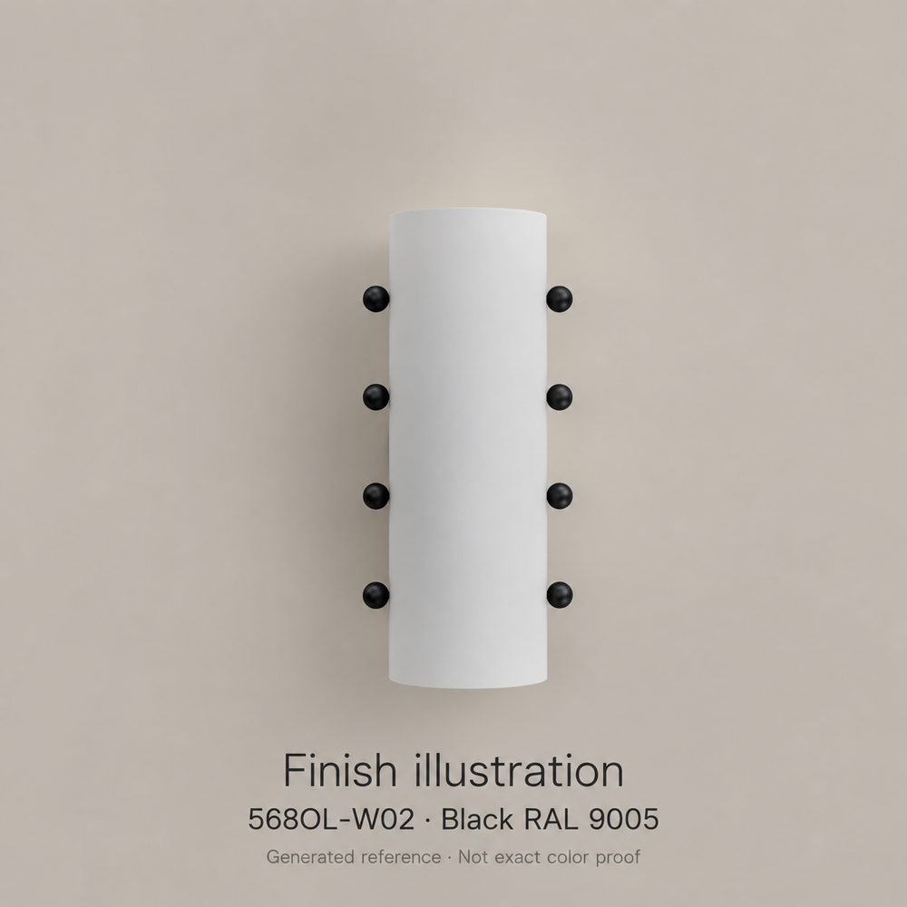 Finish illustration — Atelier Areti 568OL-W02, Black RAL 9005. Generated reference based on exact-model manufacturer image; not a manufacturer photograph or exact color proof.