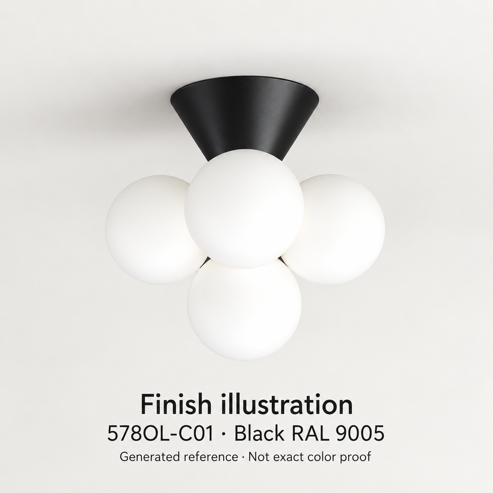 Finish illustration — Atelier Areti 578OL-C01, Black RAL 9005. Generated reference based on exact-model manufacturer image; not a manufacturer photograph or exact color proof.