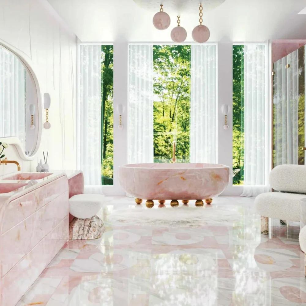 Cara Woodhouse × ABC Stone pink marble bathroom
