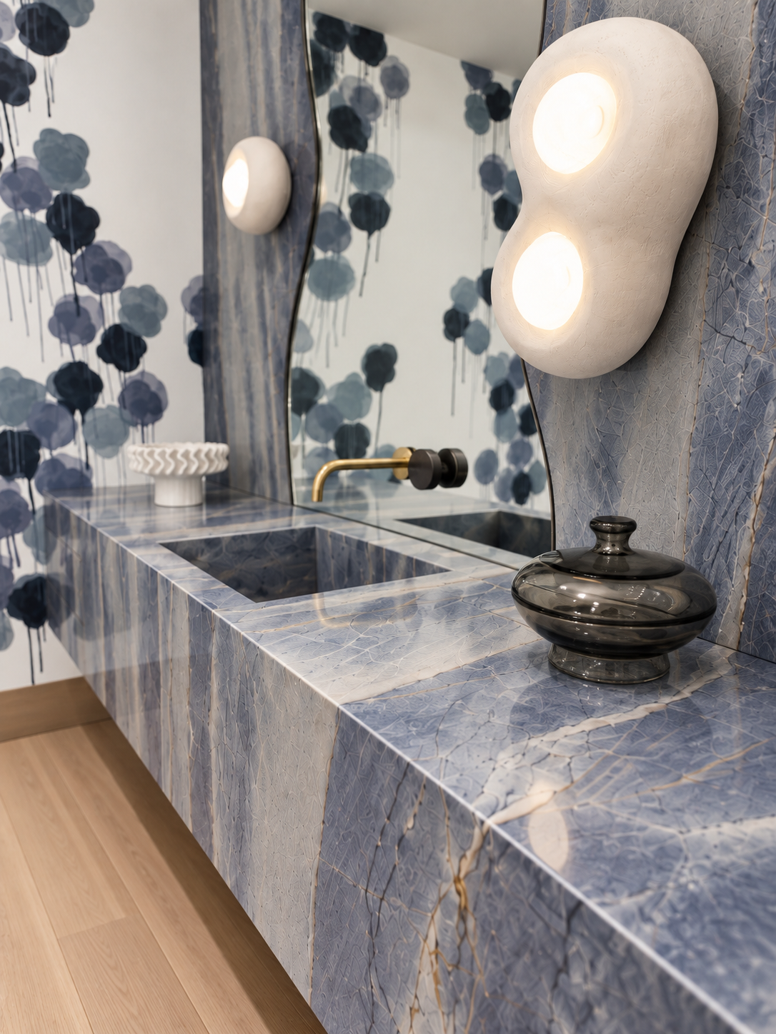 Detail view of Kendall Miami blue stone vanity