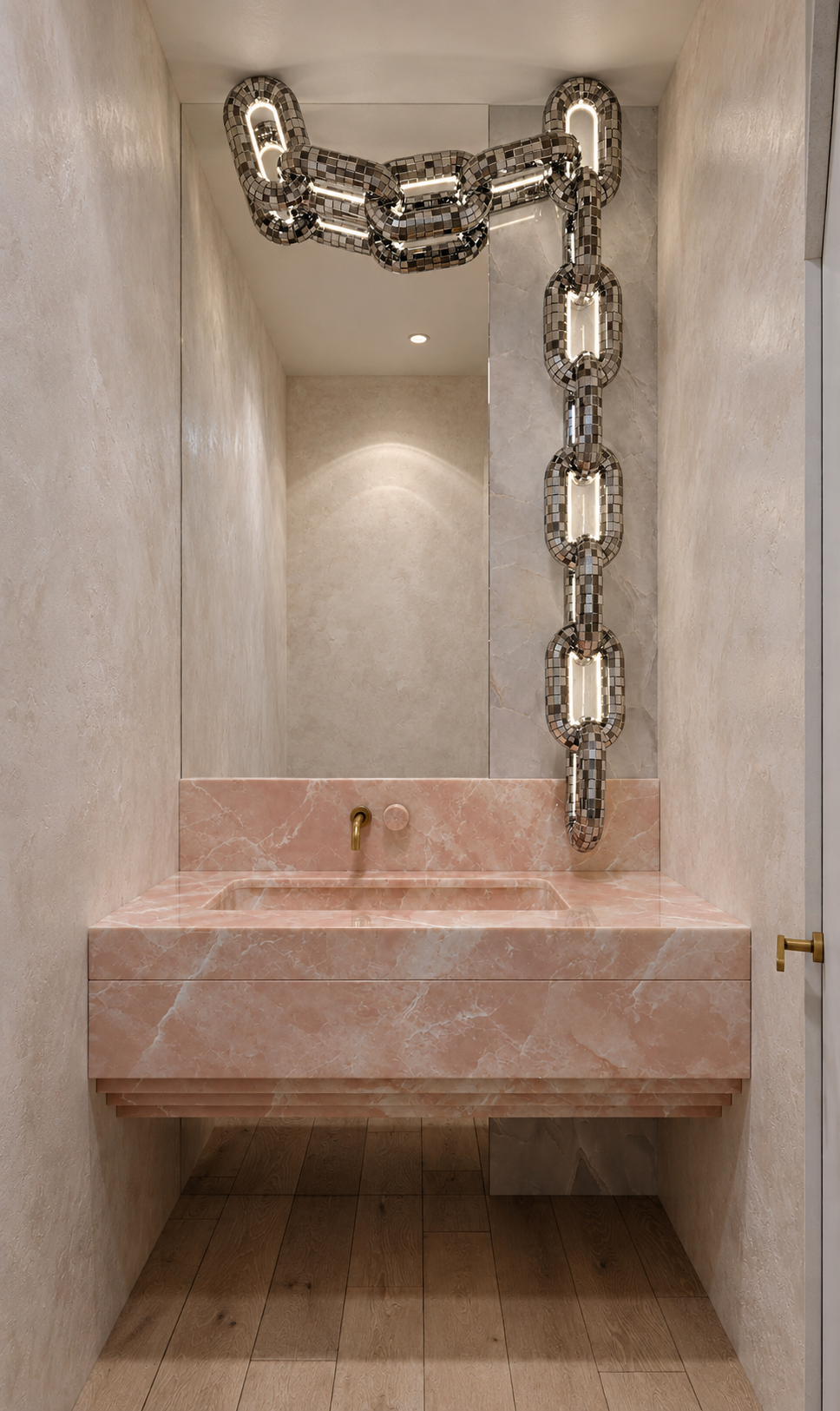 San Diego Ocean Front — Pink stone powder room