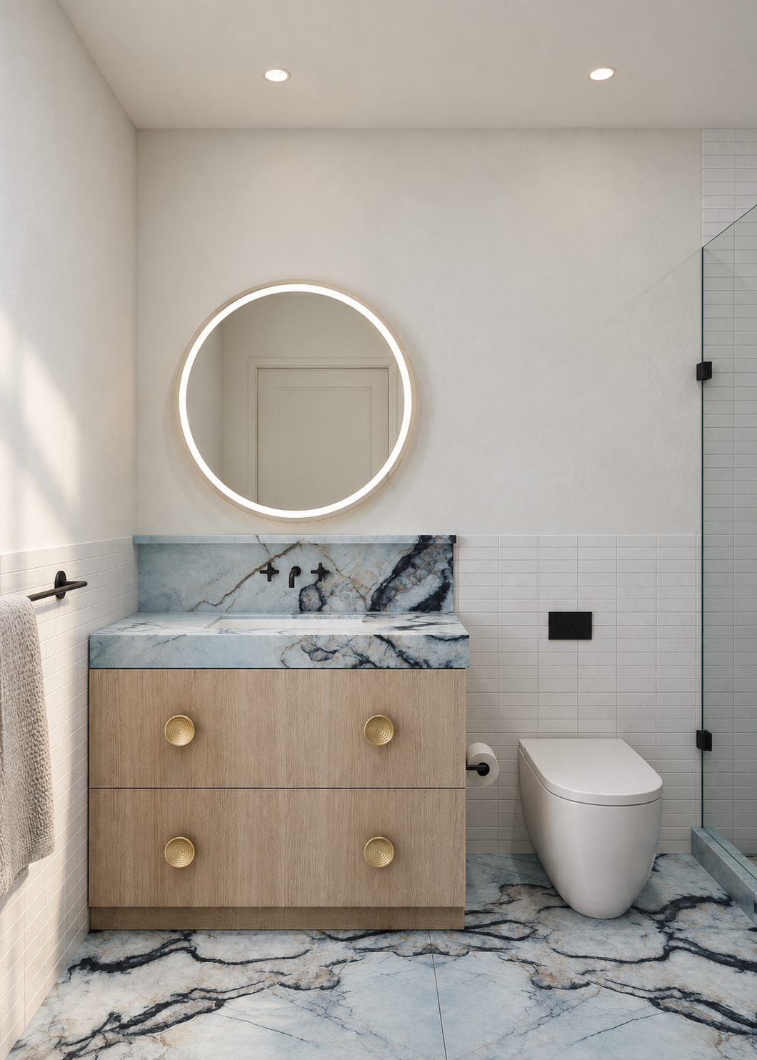 San Diego Ocean Front — Blue stone bathroom
