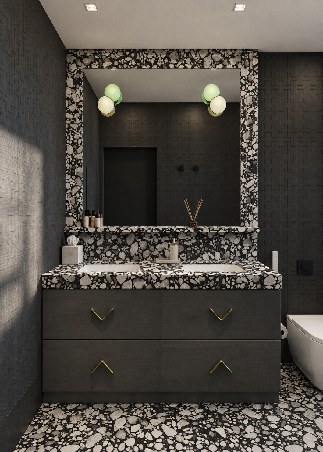 San Diego Ocean Front — Black and white bathroom